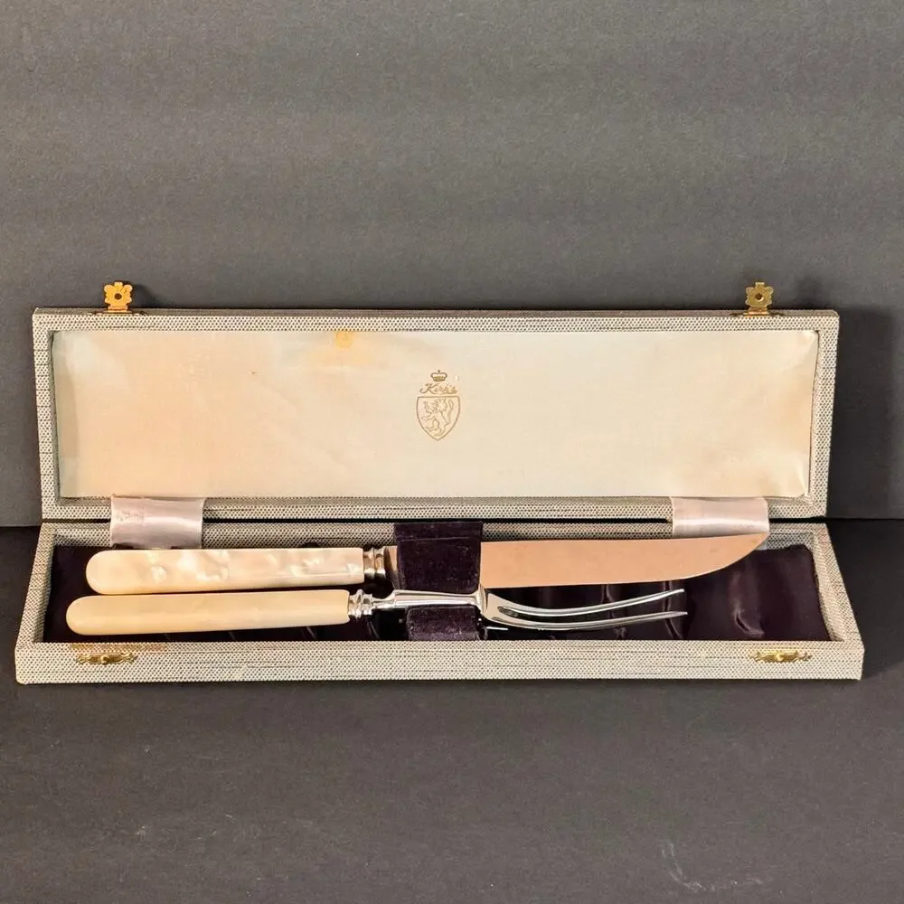 Antique Kirk's Sheffield Forged Stainless Steel Knife Set Faux Mother o Pearl2